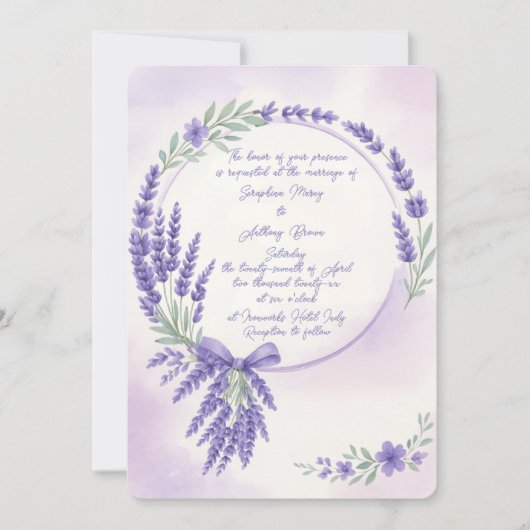 Modern Lavender Typography Wreath Wedding Invite Kaart (Voorkant)