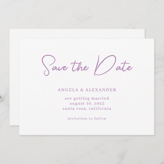 Modern Lavender Wedding Script Save The Date (Voorkant / Achterkant)