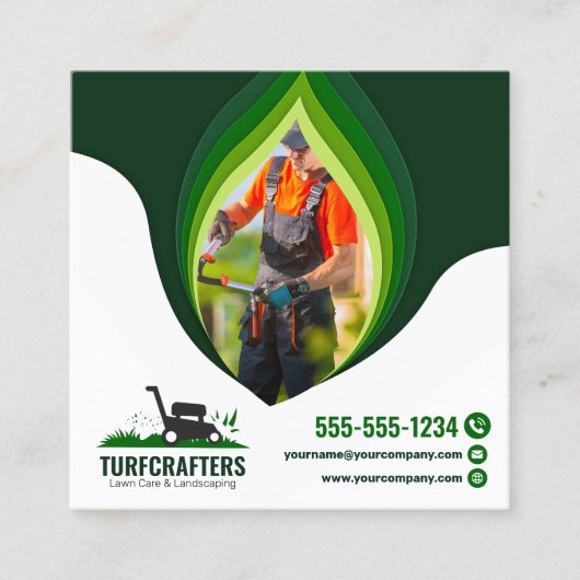 Modern Lawn Care Landscaping Maaiservice Vierkante Visitekaartje (Voorkant)