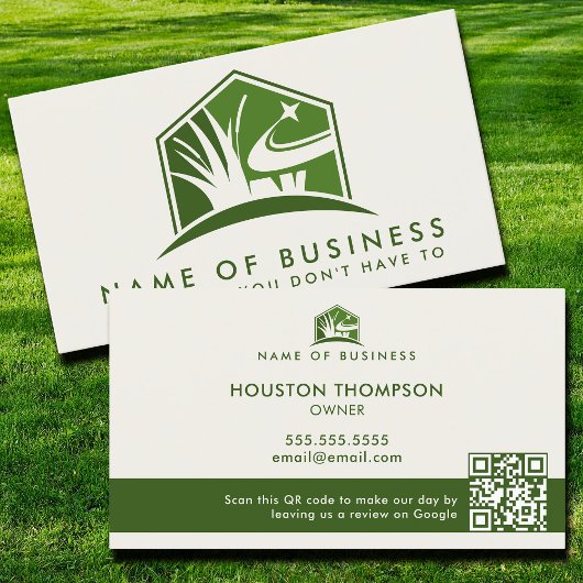 Modern Lawn Care Logo Landscaper Service QR Code Visitekaartje