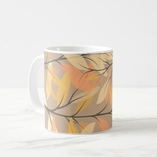 Modern Leaf and Branch Autumn Pattern Koffiemok (Voorkant links)