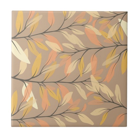 Modern Leaf and Branch Autumn Pattern Tegeltje (Voorkant)