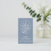 Modern Leaf Logo Botanical Simple Neutral Blue Visitekaartje (Staand voorkant)