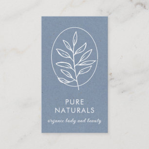 Modern Leaf Logo Botanical Simple Neutral Blue Visitekaartje