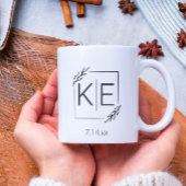 Modern Leaf Monogram Initialen Pas getrouwd Gift Koffiemok