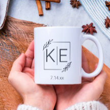 Modern Leaf Monogram Initialen Pas getrouwd Gift