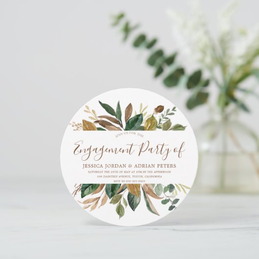 Modern Leaf Wreath Rustic Herfst Engagement Party Kaart (Staand voorkant)