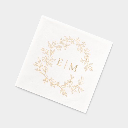 Modern Leafy Crest Eenvoudige Monogrammed Wedding  Folie Servetten (Links)