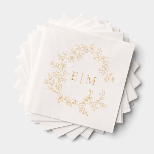 Modern Leafy Crest Eenvoudige Monogrammed Wedding Folie Servetten (Insitu (Gestapeld))