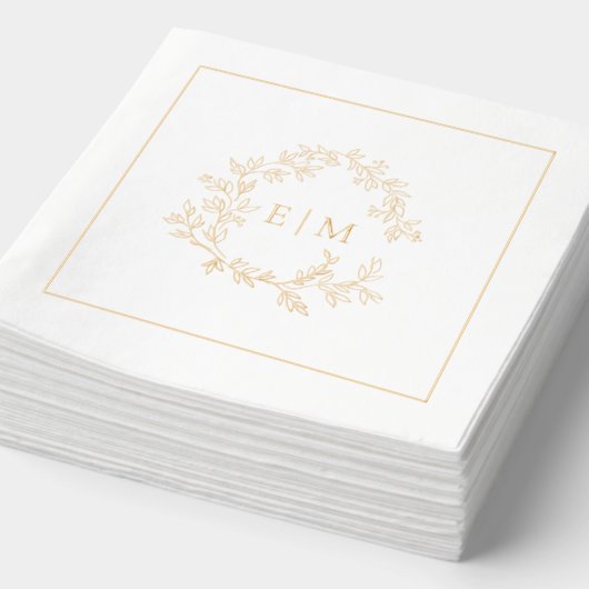 Modern Leafy Crest Eenvoudige Monogrammed Wedding  Folie Servetten (Detail)