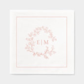 Modern Leafy Crest Monogrammed Wedding Roos Gold Folie Servetten (Voorkant)