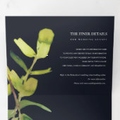 MODERN LEAFY FAUNA GREEN BLACK WATERVERF WEDING DRIELUIK UITNODIGING (Binnenzijde eerst)