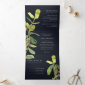 MODERN LEAFY FAUNA GREEN BLACK WATERVERF WEDING DRIELUIK UITNODIGING (Binnen)