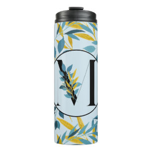 Modern Leaves Navy Blue Gold "Letter M" Thermosbeker