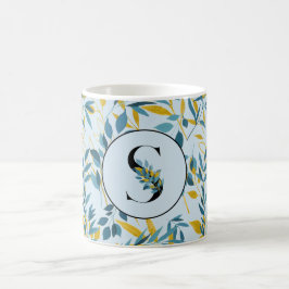 Modern Leaves Navy Blue Gold "Letter S" Koffiemok