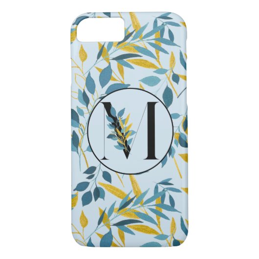 Modern Leaves Navy Gold "Letter M" Case-Mate iPhone Case (Achterkant)