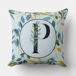 Modern Leaves Navy Gold Letter "P" Kussen