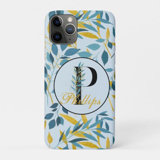 Modern Leaves Navy Gold Monogram "Letter P" Case-Mate iPhone Case (Achterkant)