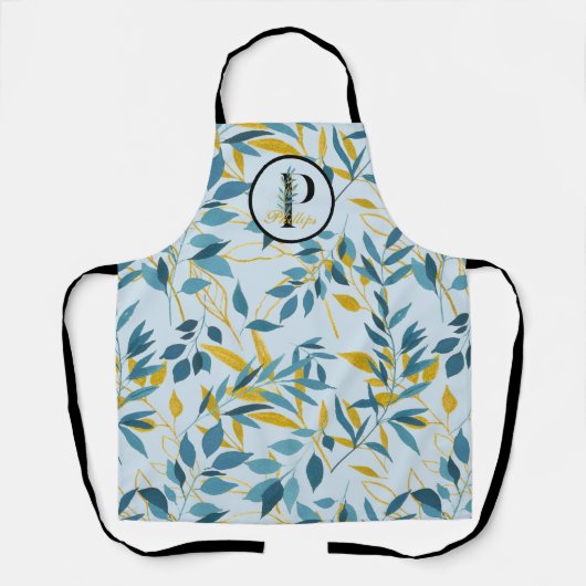 Modern Leaves Navy Gold Monogram "Letter P" Schort (Voorkant)