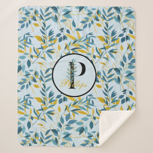 Modern Leaves Navy Gold Monogram "Letter P" Sherpa Deken (Voorkant)