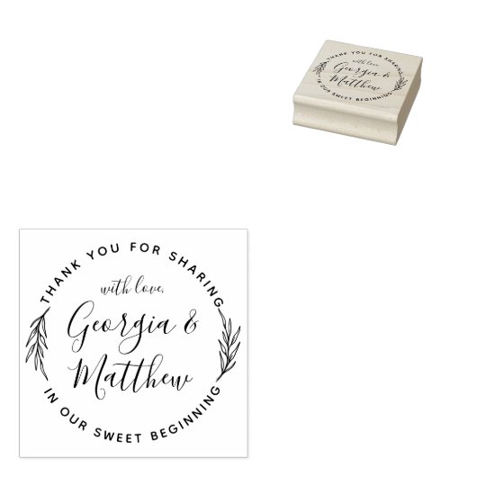 Modern Leaves Script Names Round Wedding Hartelijk Rubberstempel (Gestempeld)
