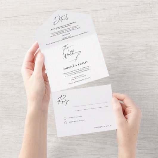 Modern legant Calligraphy Script Wedding All In One Uitnodiging (Afscheurbaar)