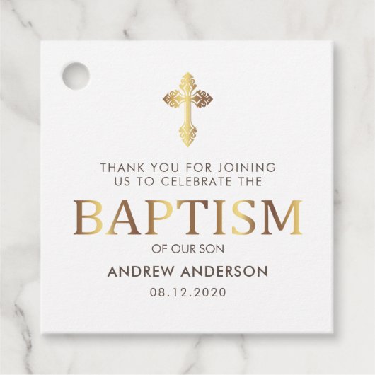 Modern legant Gold & White Baptisme Hartelijk dank Bedankjes Labels (Voorkant)