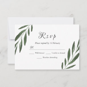 Modern legant Green Waterverf Leaf Wedding RSVP