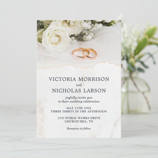 Modern legant Rings met Rozen Weddenschap Kaart (Staand voorkant)