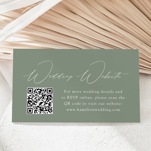 Modern legant Sage Green Wedding Website QR Code Informatiekaartje