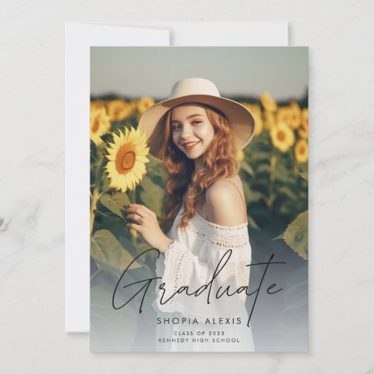 Modern legant Script Overlay 2 Photo Afstuderen Aankondiging (Voorkant)