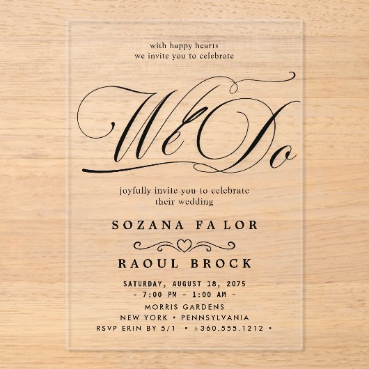 Modern legant Script Wedding Acryl Uitnodigingen (Voorkant)