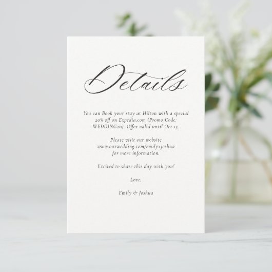 Modern legant Script Wedding Informatiekaartje (Staand voorkant)