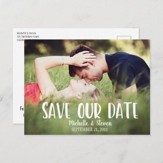 Modern legant sla onze datum op aankondigingskaart (Voorkant / Achterkant)