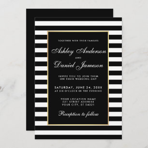 Modern legant Striped Wedding Invite BW Kaart