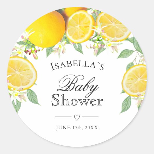 Modern Lemon Boho Zomer Baby shower Ronde Sticker (Voorkant)