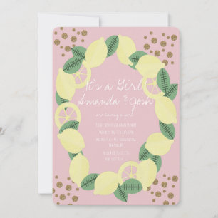 Modern Lemon Citrus Faux Glitter Stip Baby shower Kaart