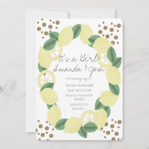 Modern Lemon Citrus Faux Glitter Stip Baby shower Kaart