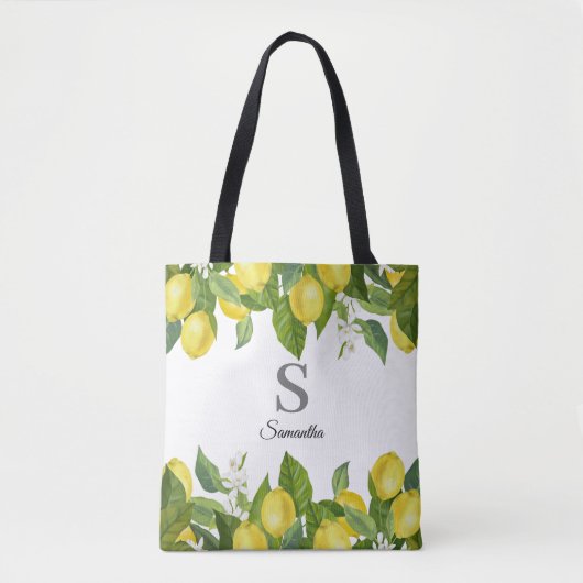 Modern Lemon Citrus Monogram Draagtas (Voorkant)