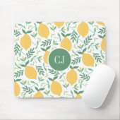 Modern Lemon Citrus Summer Yellow Green Monogram Muismat (Met muis)