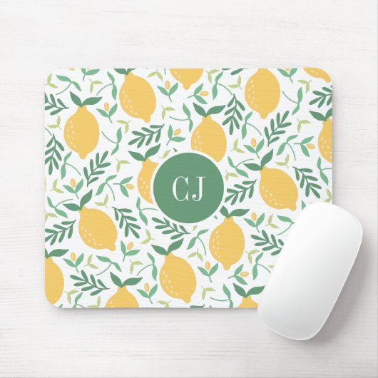 Modern Lemon Citrus Summer Yellow Green Monogram Muismat (Met muis)