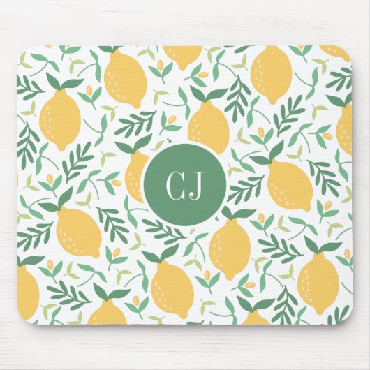 Modern Lemon Citrus Summer Yellow Green Monogram Muismat (Voorkant)
