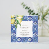 Modern Lemon Foliage Blue Mediterranean Wedding Kaart (Staand voorkant)