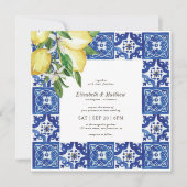 Modern Lemon Foliage Blue Mediterranean Wedding Kaart (Voorkant)