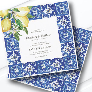 Modern Lemon Foliage Blue Mediterranean Wedding Kaart