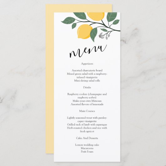 Modern Lemon Foliage Calligraphy Wedding Menu (Voorkant / Achterkant)