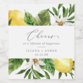 Modern Lemon Garden Cheers Wedding Wijn Etiket (Enkel label)
