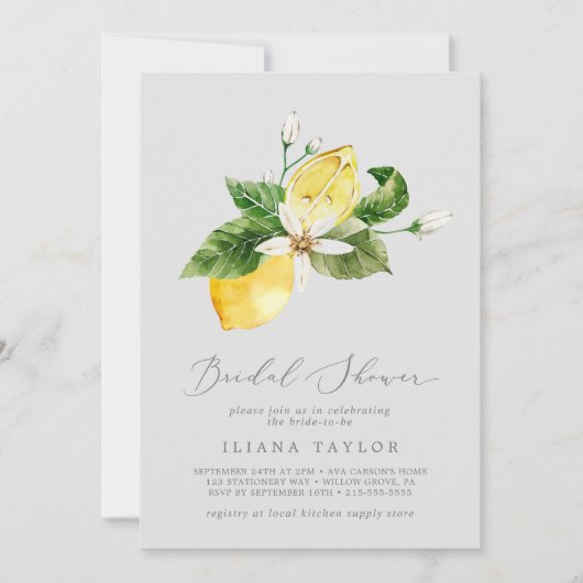 Modern Lemon Garden | Grijze Vrijgezellenfeest Kaart (Voorkant)