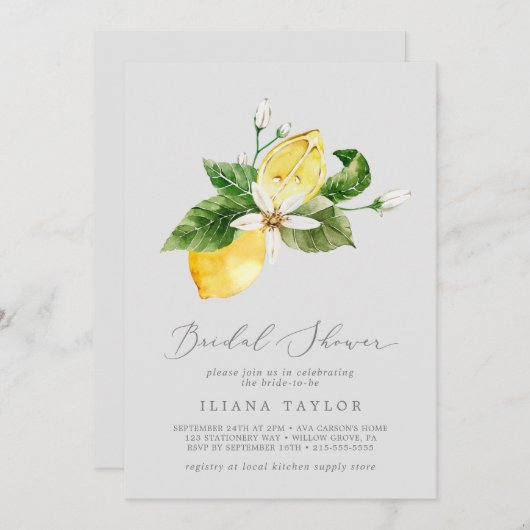 Modern Lemon Garden | Grijze Vrijgezellenfeest Kaart (Voorkant / Achterkant)