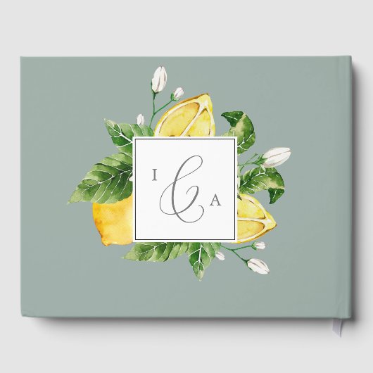 Modern Lemon Garden Monogram Rug Weddenschap Gastenboek (Achterkant)